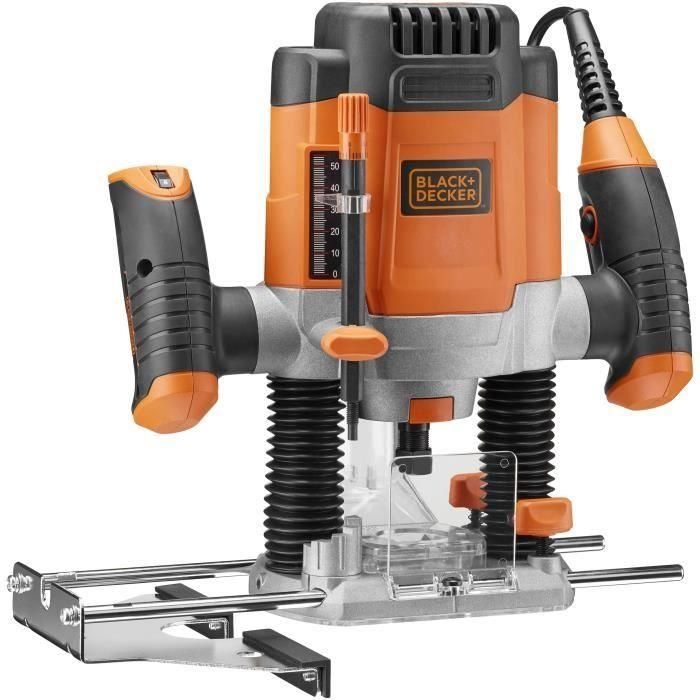 Black + Decker KW1200E-QS Enrutador 1200W para Madera, Velocidad Variable, Ajuste Micrométrico, Extracción de Polvo y 7 Accesorios Black + Decker KW1200E-QS Enrutador 1200W para Madera, Velocidad Variable, Ajuste Micrométrico, Extracción de Polvo y 7 Accesorios