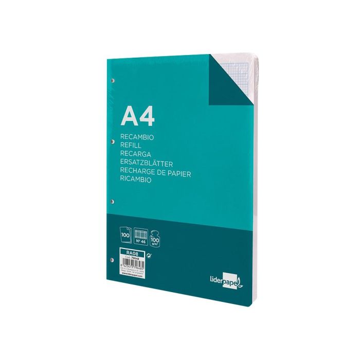 Recambio Liderpapel A4 100 Hojas 100 gr-M2 Rayado Nº 46 4 Taladros 24 unidades 2