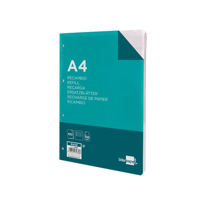 Recambio Liderpapel A4 100 Hojas 100 gr-M2 Rayado Horizontal Con Margen 4 Taladros 24 unidades 2