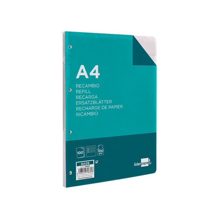 Recambio Liderpapel A4 100 Hojas 100 gr-M2 Rayado Horizontal Con Margen 4 Taladros 24 unidades 3