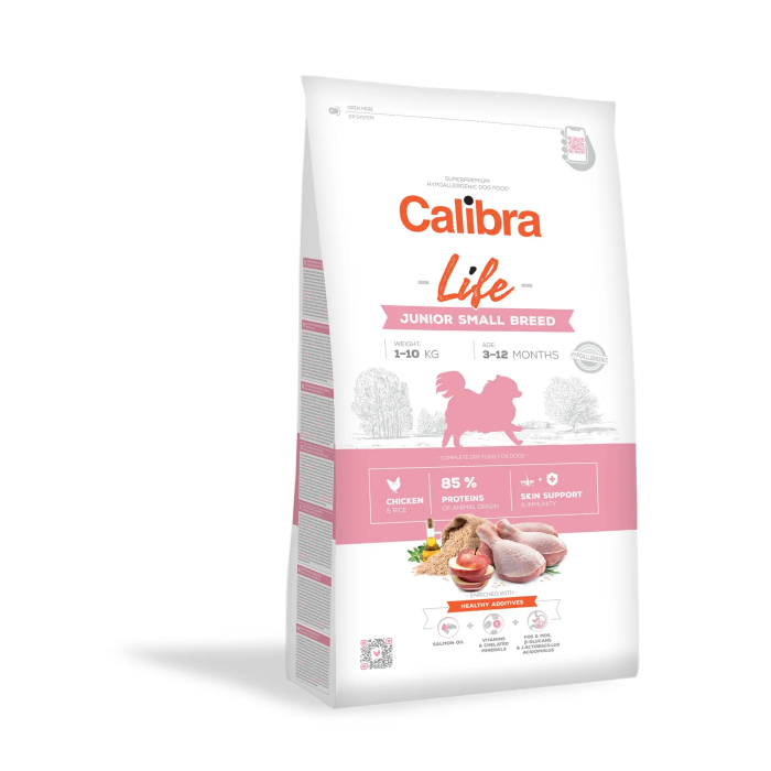 Calibra Dog Life Pienso Junior Razas Pequeñas Pollo 1,5 kg - Hipoalergénico, Bajo en Cereales, Pelo y Piel Brillantes