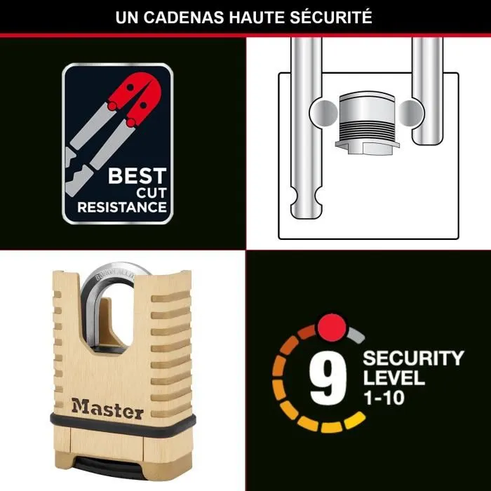 Master Lock Candado M1177EURD de Latón Macizo de Alta Seguridad, Grillete Protegido, Combinación Programable 2