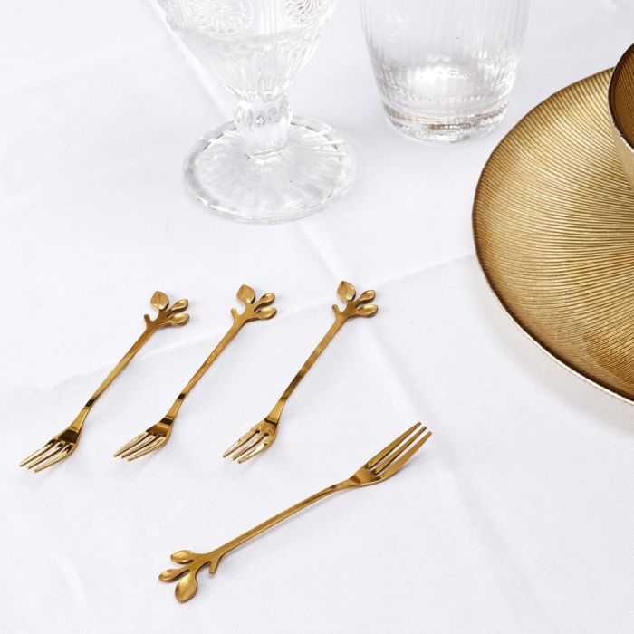 Home Deco Factory Juego de 4 Tenedores Dorados Lounge Hojas 12,2 cm 4