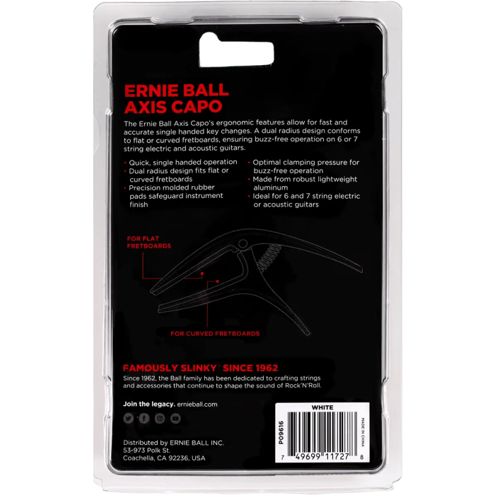 Ernieball Cejilla Axis Dual Radius para Guitarra Acústica y Eléctrica - Blanco 1