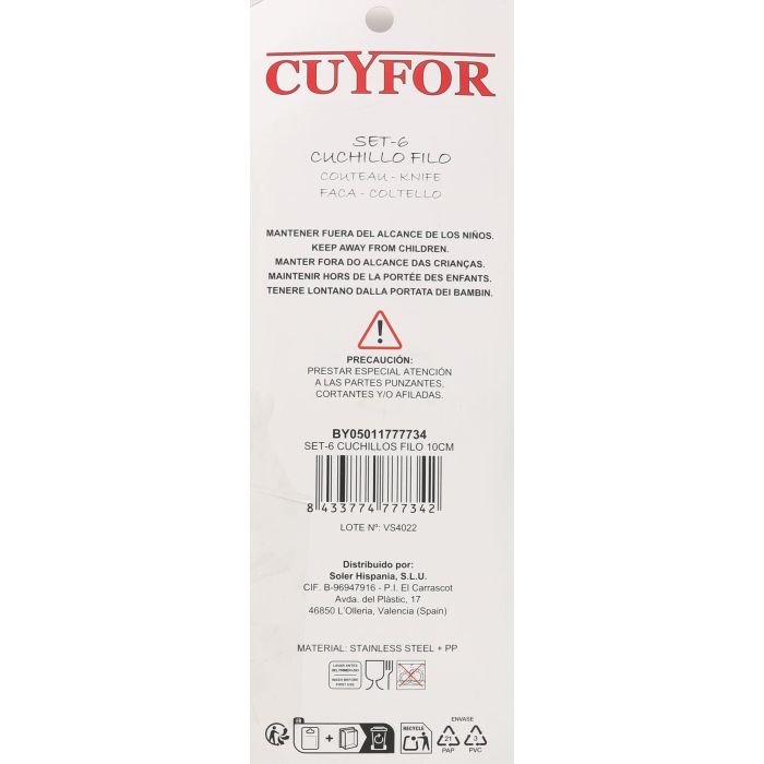 Set de 6 cuchillos Filo 10 cm Cuyfor (24 Cajas) 5 Set de 6 cuchillos Filo 10 cm Cuyfor (24 Cajas) 5