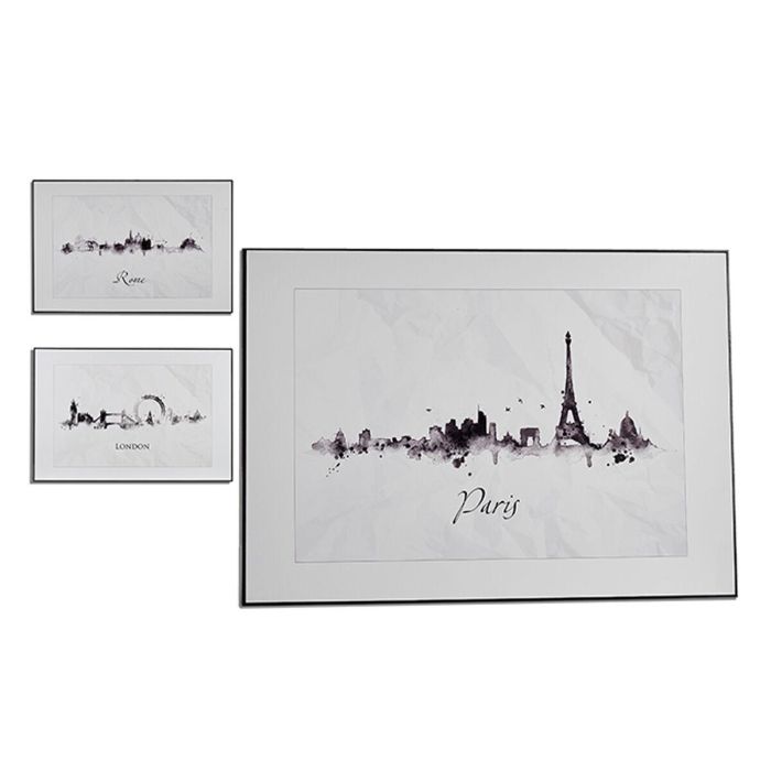 Cuadro Ciudad Negro Blanco Aglomerado (81,5 x 3 x 121 cm) (3 Unidades) 3