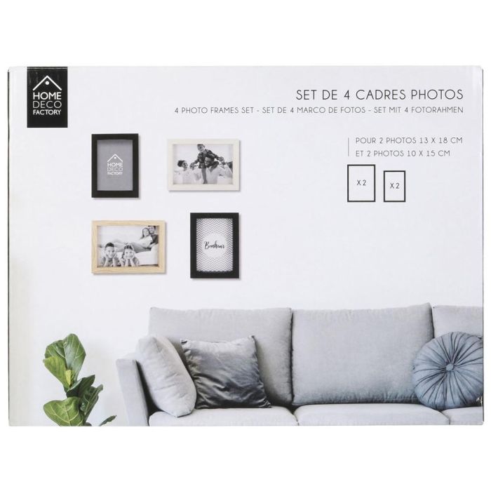 Home Deco Factory Juego de 4 Marcos Fotos Madera Negro para 13x18 cm y 10x15 cm 1