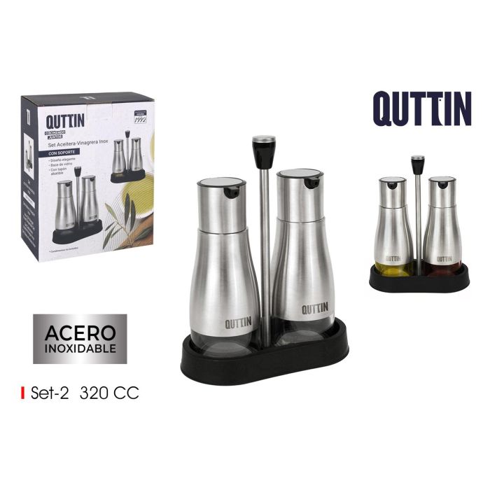 Quttin Set de 2 Aceiteras de Acero Inoxidable con Soporte - 18x9.5x23 cm, 320 ml (12 Unidades) 0 Quttin Set de 2 Aceiteras de Acero Inoxidable con Soporte - 18x9.5x23 cm, 320 ml (12 Unidades) 0
