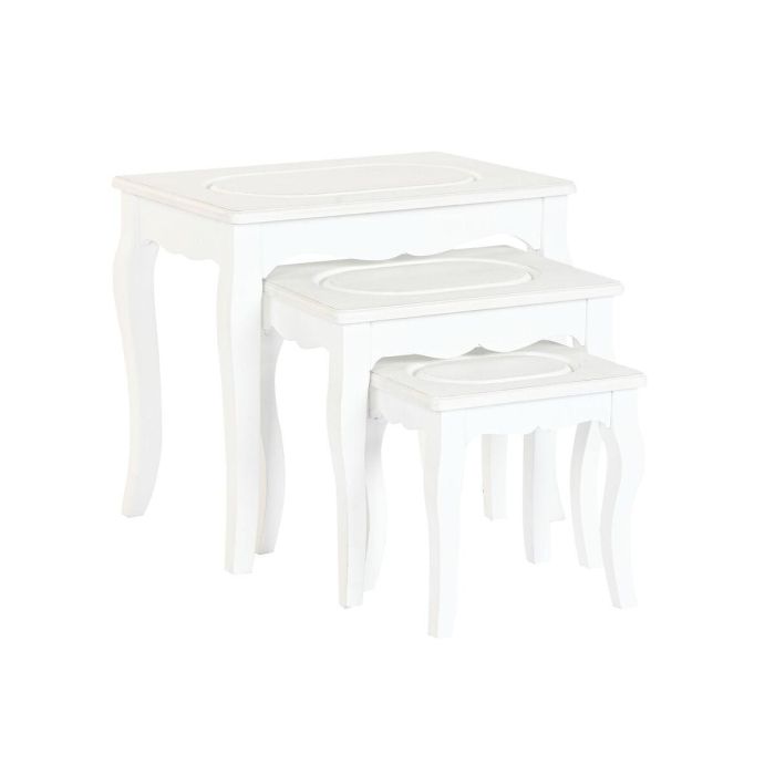 Mesita Auxiliar Romantico DKD Home Decor Gris Claro Blanco 35 x 47 x 53 cm Set de 3 3 Mesita Auxiliar Romantico DKD Home Decor Gris Claro Blanco 35 x 47 x 53 cm Set de 3 3