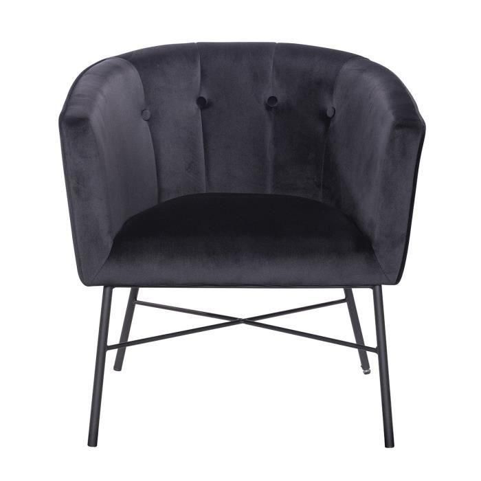 Sillón ELIOTT - con patas de metal - Terciopelo negro - L 68 x P 59 x H 72 cm 2