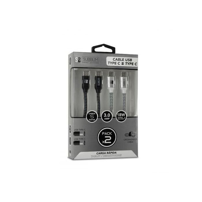 SUBBLIM PACK 2 CABLES USB TIPO USB-C A USB-C 1 M BLACK/SILVER cable USB 5 SUBBLIM PACK 2 CABLES USB TIPO USB-C A USB-C 1 M BLACK/SILVER cable USB 5