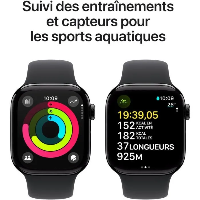 Apple Watch Series 10 GPS 42 mm Caja Aluminio Negro Azabache Correa Deportiva Negra M/L 3