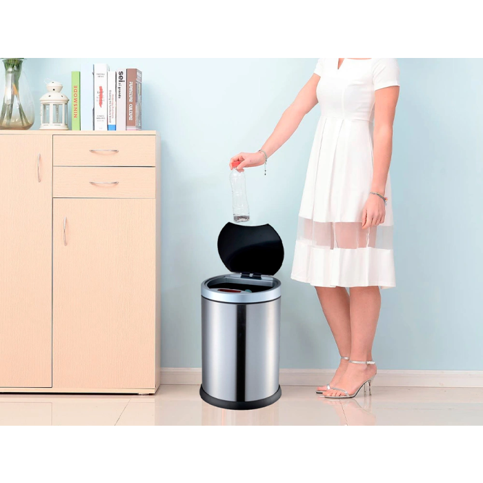Q-connect Papelera con Sensor Automático de Metal, Cromada, Capacidad 10 Litros 4 Q-connect Papelera con Sensor Automático de Metal, Cromada, Capacidad 10 Litros 4
