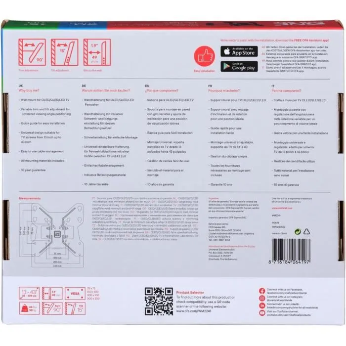 One For All WM2241 Soporte de Pared Inclinable y Giratorio para TV de 13 a 40 Pulgadas (33-102 cm) - Negro 3