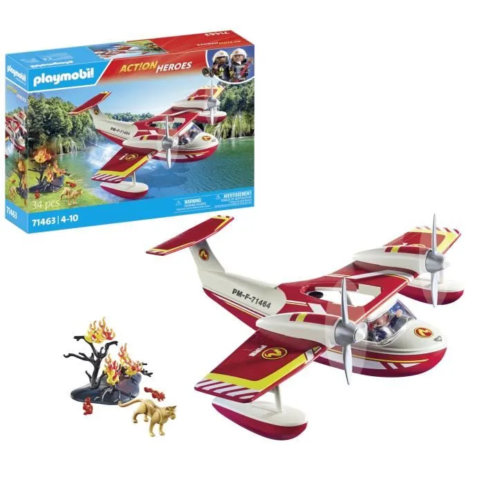 Playmobil Hidroavión de Bomberos Action Heroes 71463 - Juguete de Misiones de Rescate con Función de Extinción 4