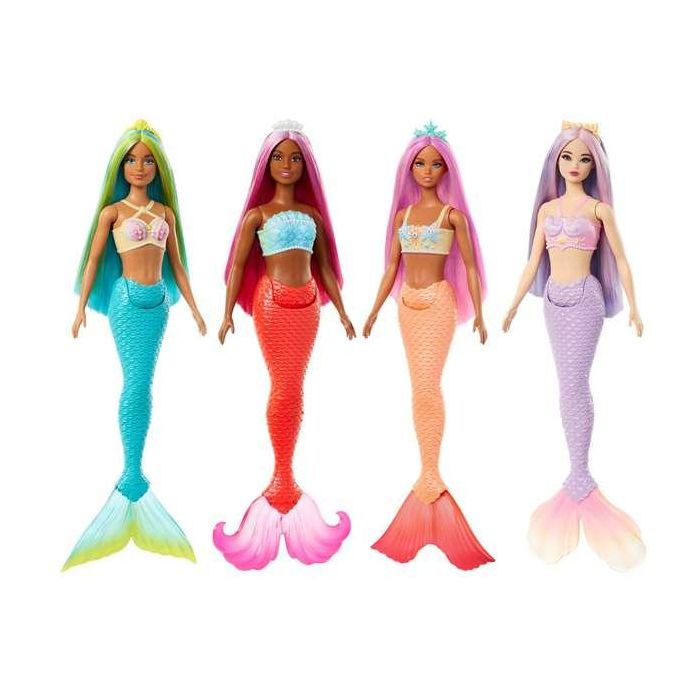 Muñeca barbie sirena con cola rígida. con diadema,corpiño de conchas y cola de colores - modelos surtidos 3