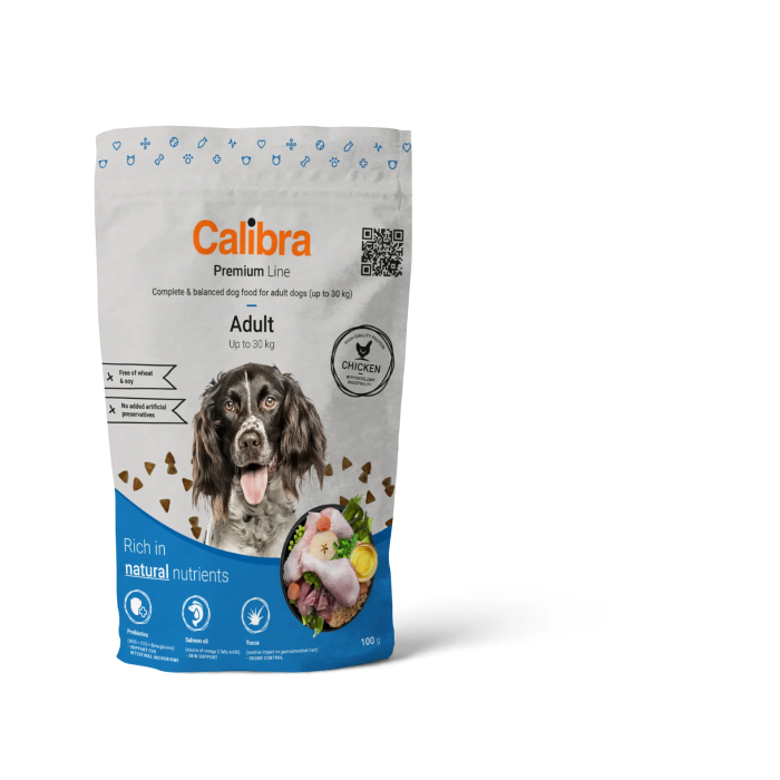 Calibra Dog Premium Adult Pollo Alimento Completo para Perros Adultos de hasta 30 kg - Monoproteico, Digestible - Formato Prueba 100g