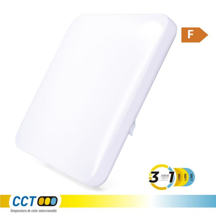 Edm Aplique LED Cuadrado Extraplano de Superficie 24W 2490lm 3CCT (3000K 4000K 6500K) 37x37x6.7cm IP20