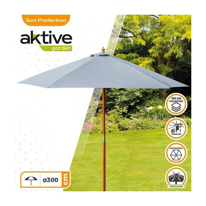 Parasol terraza 300 cm con mástil de madera 4,8 cm color gris 2 Parasol terraza 300 cm con mástil de madera 4,8 cm color gris 2