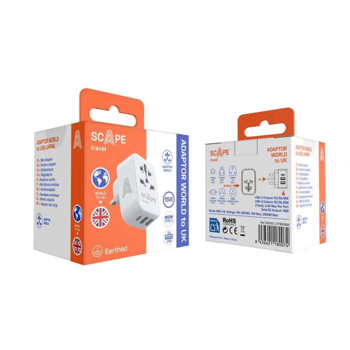 Ladrón de enchufe Scape Travel 830C-UK Plástico 150 W 2