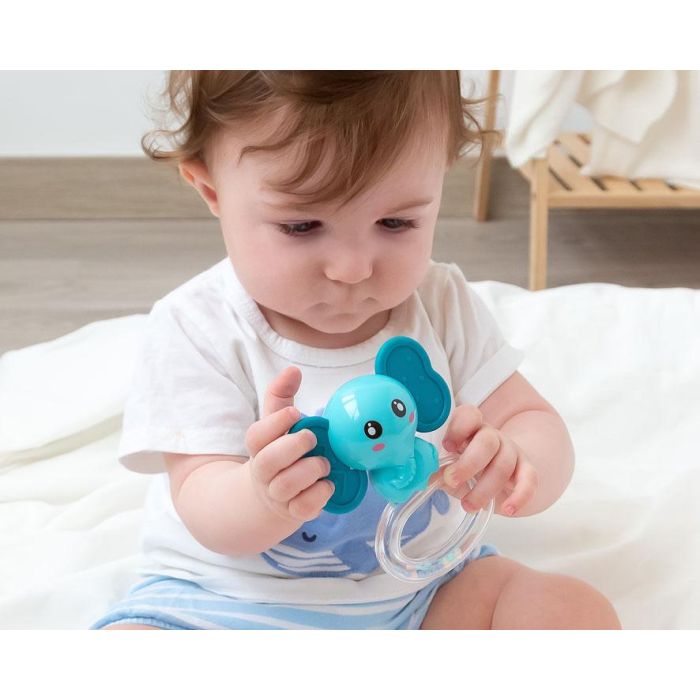 KioKids Mordedor Sonajero Elefante de Silicona para Bebés +3 Meses | Alivio Dentición Encías - Estimula Tacto, Vista, Oído | Azul 2