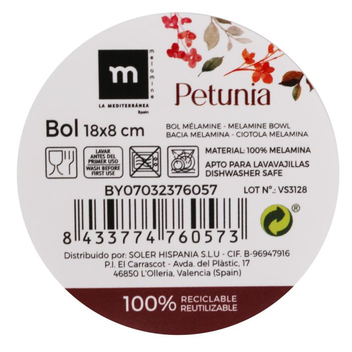 La Mediterranea Bol Melamina Petunia 18 cm x 8 cm Brillo (24 Unidades)