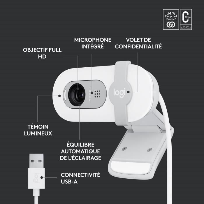 Logitech Brio 100 Webcam Full HD 1080p Blanco 5