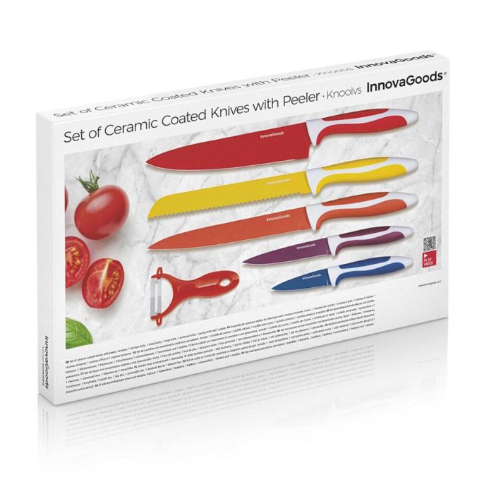 Juego de Cuchillos Cerámicos y Pelador Knoolvs InnovaGoods 6 Piezas 9 Juego de Cuchillos Cerámicos y Pelador Knoolvs InnovaGoods 6 Piezas 9