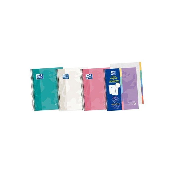 Bloc Oxford School Eu.Book 5 Separadores Micro.Tapa Extra A5+ 100H Cuadric.5X5 90G Surtido 10 unidades
