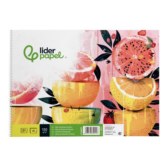 Bloc Dibujo Liderpapel Artistico Frutal Espiral 230x325 mm 20 Hojas 130 gr-M2 Sin Recuadro Perforado 1