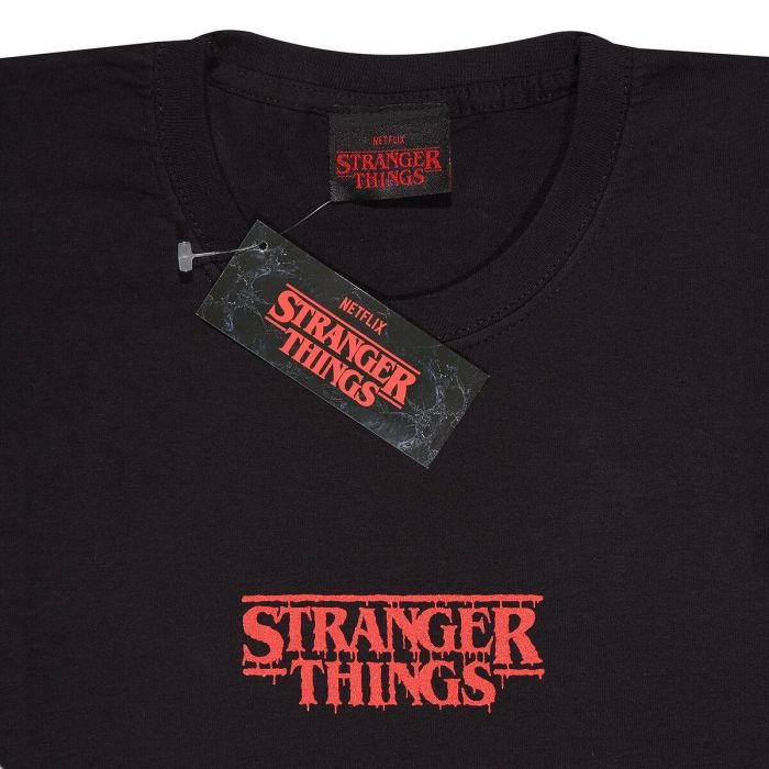 Camiseta de Manga Corta Stranger Things Demogorgon Upside Down Negro Unisex 2