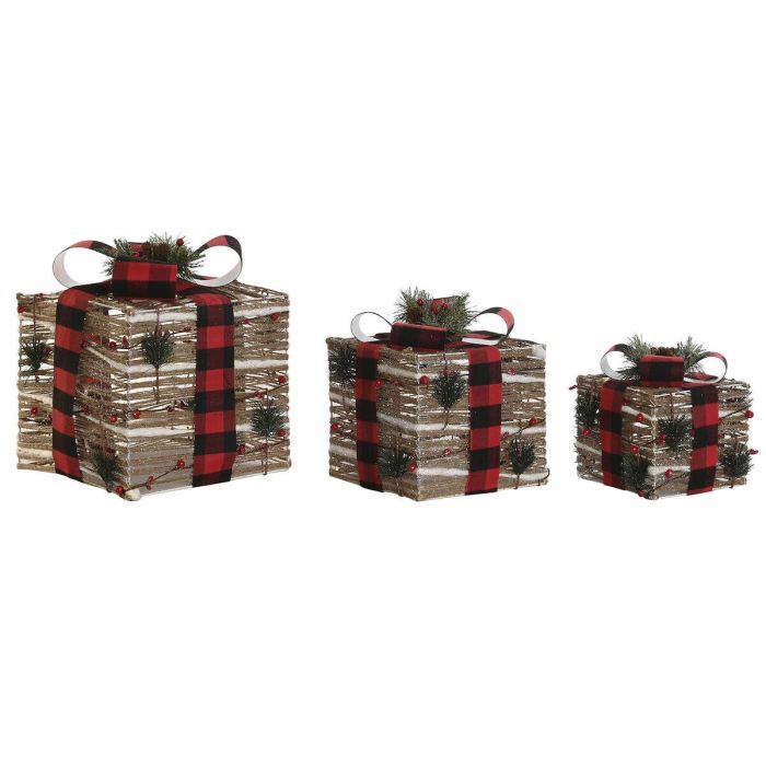 Regalo Navidad Alpina DKD Home Decor Natural Rojo 25 x 25 x 25 cm Set de 3 1