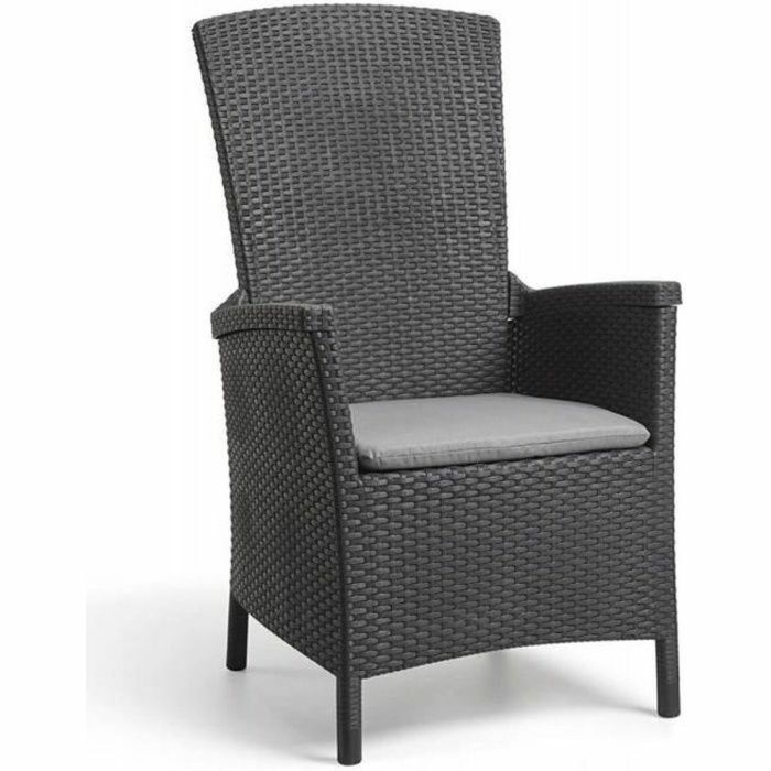 VERMONT Sillón multiposición en resina tejida de ratán - Gris VERMONT Sillón multiposición en resina tejida de ratán - Gris