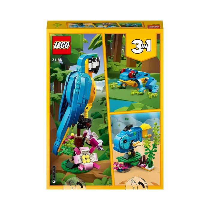 LEGO 31136 Loro Exótico 3-en-1, Figuras de Animales de la Jungla con Rana y Pez 1