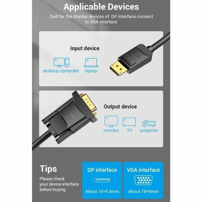 Adaptador DisplayPort a VGA Vention HBLBJ Negro 5 m 1 Adaptador DisplayPort a VGA Vention HBLBJ Negro 5 m 1