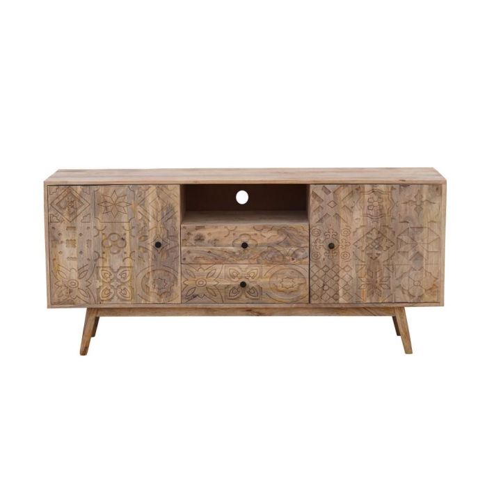 DKD Home Decor Mueble TV Estilo Árabe Madera de Mango Color Natural para Salón, 155 Ancho x 40 Fondo x 70 Alto cm