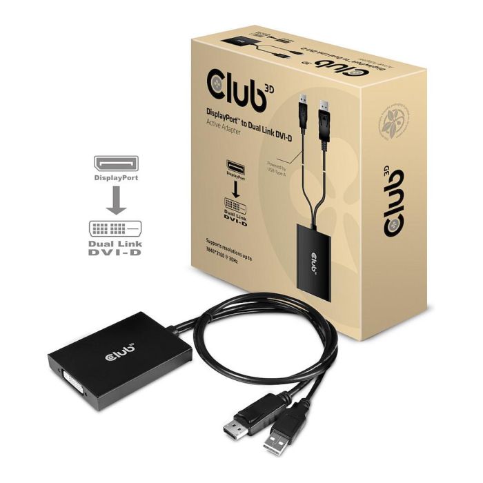 Club3D Adaptador DisplayPort a DVI-D (Active Dual Link) CAC-1010, 0.6m, Negro/Blanco, Soporta 4K 1