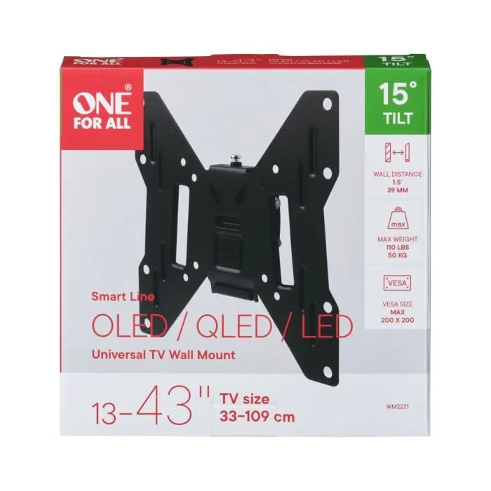 One For All WM2221 Soporte de TV Inclinable para Pantallas de 13 a 40 Pulgadas (33-102 cm), Carga Máxima 50kg, 10 Años Garantía 2