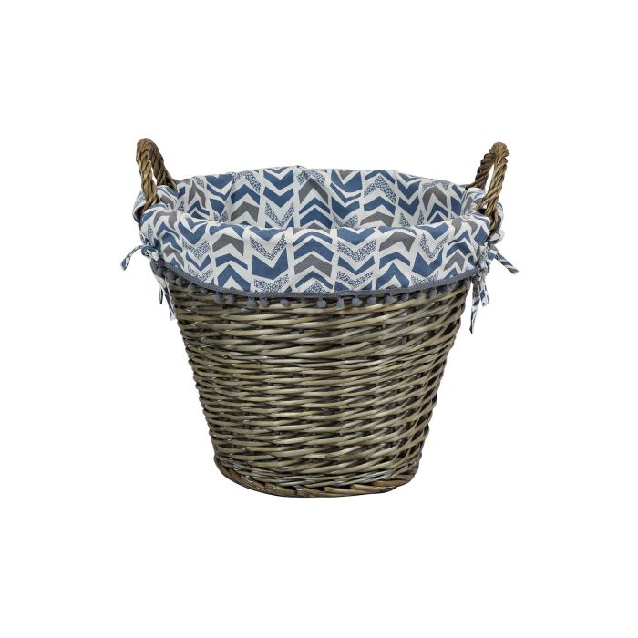 DKD Home Decor Cesta de Mimbre y Poliester Blanco y Azul, 44 cm Ancho x 44 cm Largo x 42 cm Alto, 1 kg