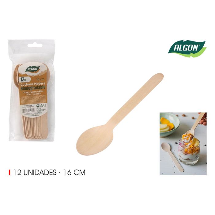 Set de 12 cucharas de madera Algon 16 cm (36 Cajas) Set de 12 cucharas de madera Algon 16 cm (36 Cajas)