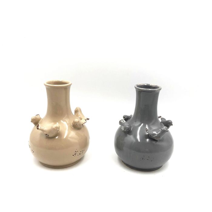 DKD Home Decor Jarrón Shabby de Porcelana Beige Gris con diseño de Pájaros Surtido - Pack de 4 Unidades 13.5x18x13.5 cm DKD Home Decor Jarrón Shabby de Porcelana Beige Gris con diseño de Pájaros Surtido - Pack de 4 Unidades 13.5x18x13.5 cm