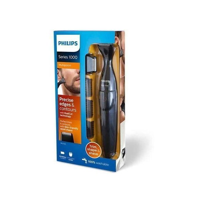 Philips MG1100 / 16 Recortadora de Precisión y Mini Afeitadora DualCut, 3 Peines Barba, Impermeable, Pilas AA 5