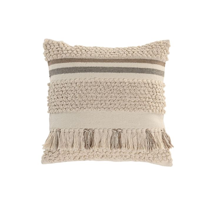 DKD Home Decor Cushions abril 25 natur a Cojín Boho Crudo de Algodón 45x45 cm hecho a mano con cremallera - Pack 2 Unidades