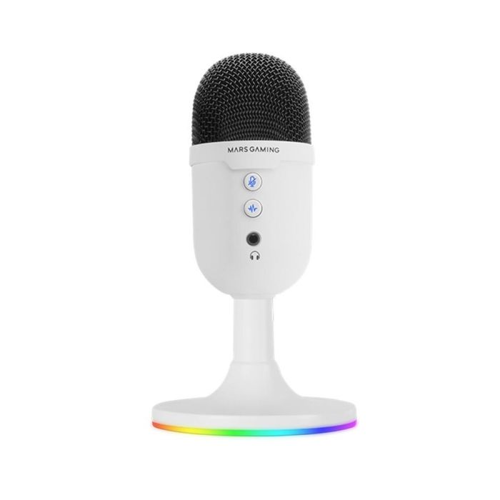 Mars Gaming Micrófono Compacto MMICCX USB Blanco, Micrófono de Condensador USB de Alta Definición para Streaming y Gaming con Cancelación de Ruido ENC, Plug & Play
