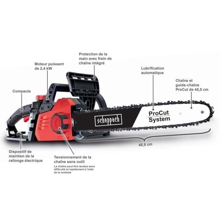 SCHEPPACH Motosierra eléctrica CSE2600 - 45,5 cm - 2400 W - Negro y rojo 2 SCHEPPACH Motosierra eléctrica CSE2600 - 45,5 cm - 2400 W - Negro y rojo 2