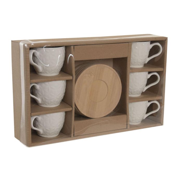 DKD Home Decor Tazas de Café Básicos de Porcelana y Bambú Blancas 90ml Set de 6 (6.4 x 5.2 x 8.8 cm) 2