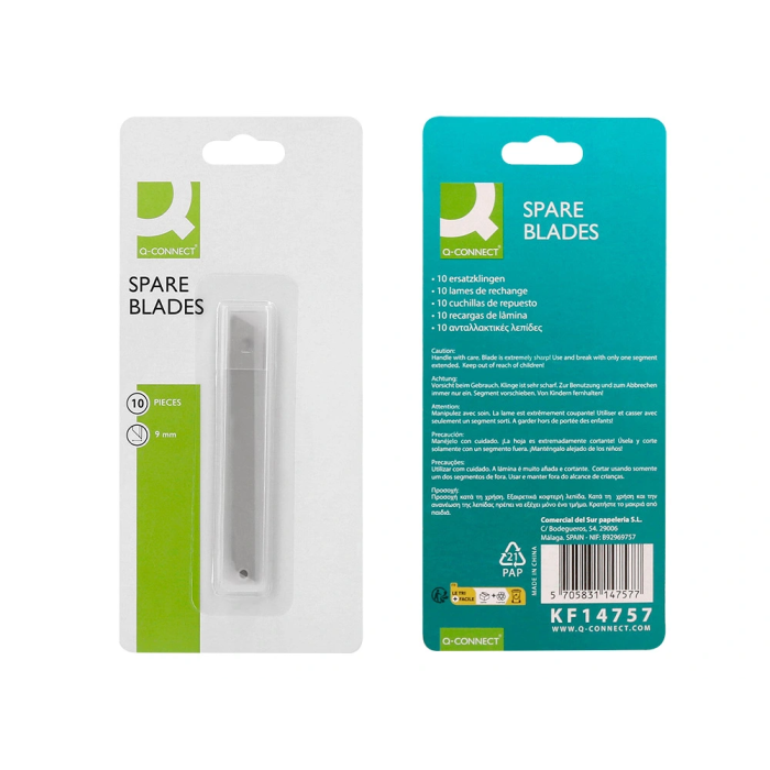 Q-connect Repuesto Cúter Estrecho para Modelos KF10631/KF00234/KF10940/KF10938/KF10934 Cuchilla 9 mm Blíster 10 Unidades 7