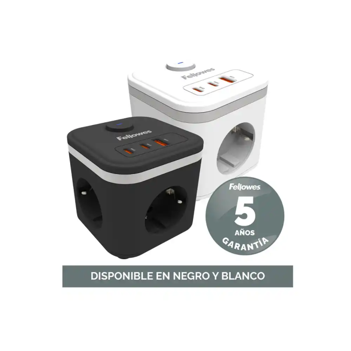 Fellowes Regleta con Interruptor y 3 Tomas, 1 USB-A + 2 USB-C, Cable 2m, Blanca. Ref: 100137168 5