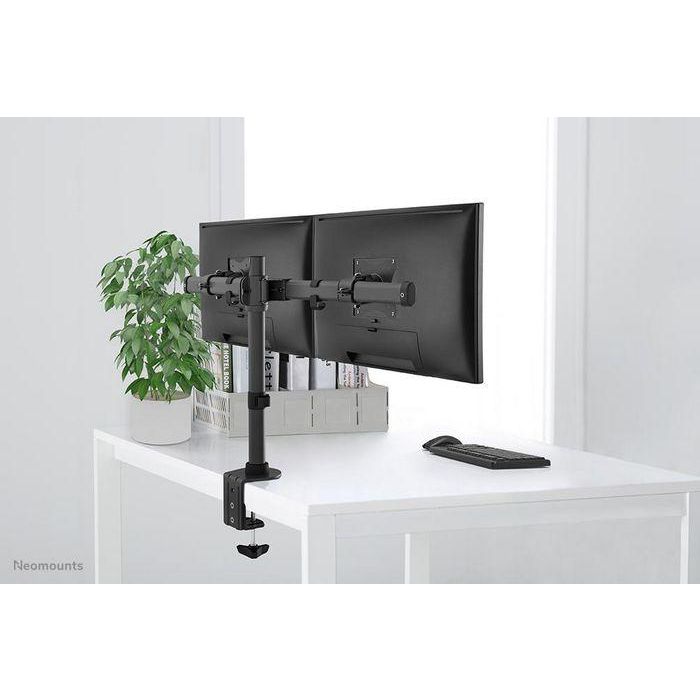 Neomounts FPMA-DCB100DBLACK Soporte de Escritorio Doble para 2 Monitores 10-27" hasta 10kg por Pantalla, Inclinable y Giratorio, Negro 7
