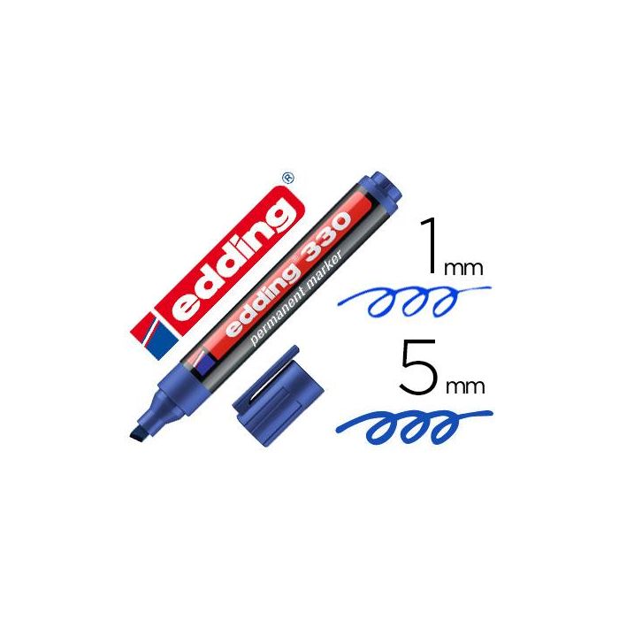 Rotulador Edding Marcador Permanente 330 Azul Punta Biselada 1-5 mm Recargable 10 unidades